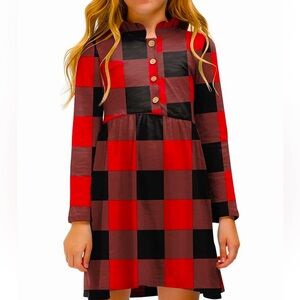 Girls Christmas Buffalo Plaid Midi Dress – Size 12 Years